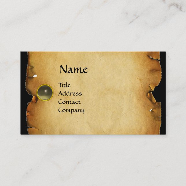 OLD BROWN PARCHMENT, GEM STONE, MONOGRAM grey Business Card (Front)