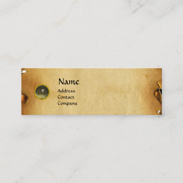 OLD BROWN PARCHMENT, GEM STONE, MONOGRAM grey Mini Business Card (Front)