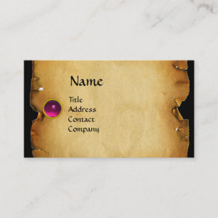 OLD BROWN PARCHMENT, GEM STONE, MONOGRAM pink Business Card