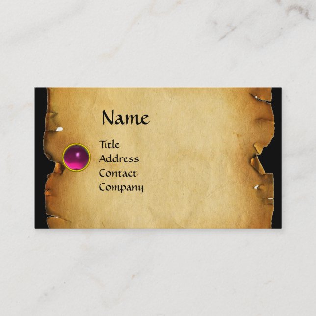 OLD BROWN PARCHMENT, GEM STONE, MONOGRAM pink Business Card (Front)