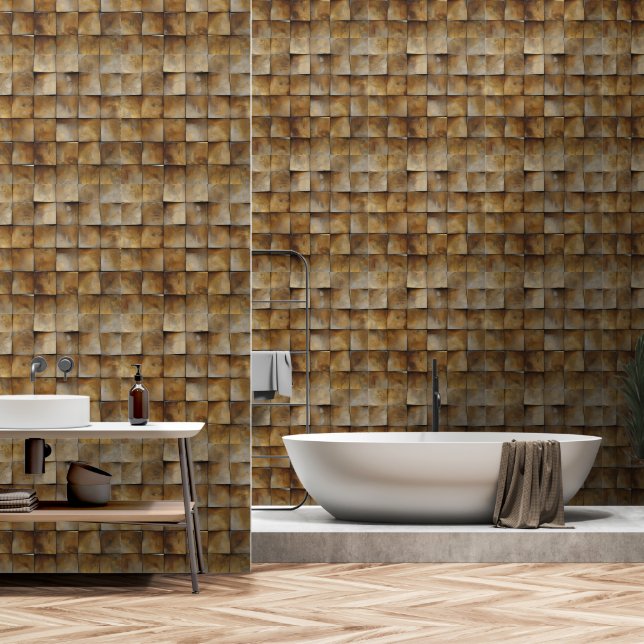 Old Brown Tile Pattern Wallpaper (Bathroom)