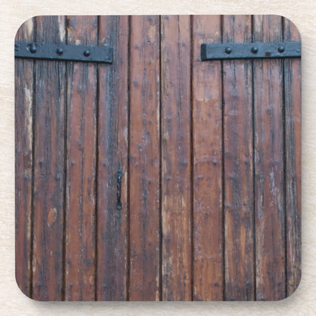 Old Brown Wood Doors With Black Iron Supports Coaster (Front)
