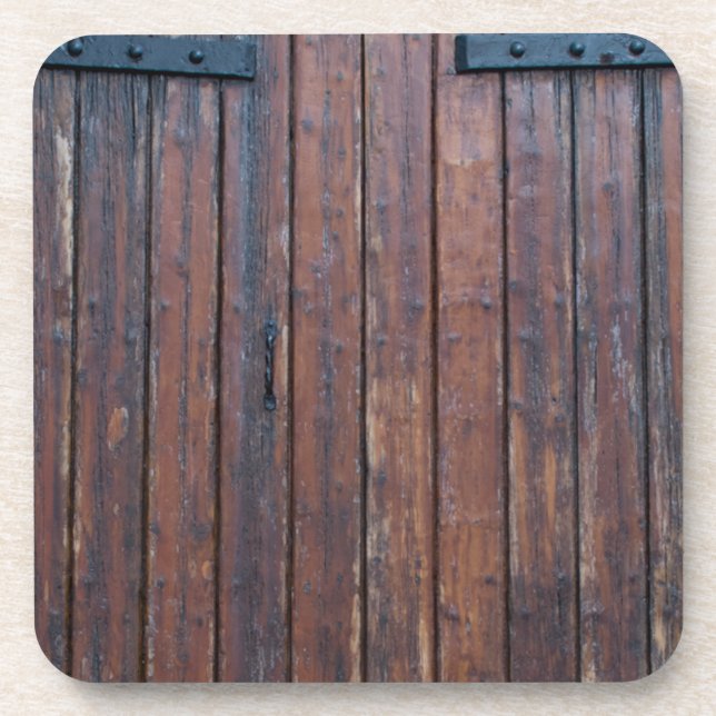 Old Brown Wood Doors With Black Iron Supports Coaster (Front)