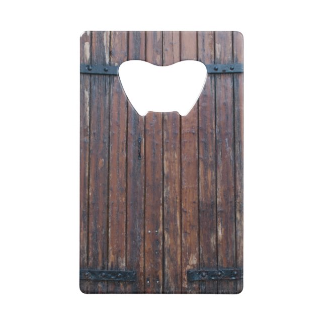 Old Brown Wood Doors With Black Iron Supports Wallet Bottle Opener (Front)