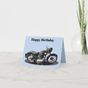 Old BSA Black and White Motorbike Birthday Card