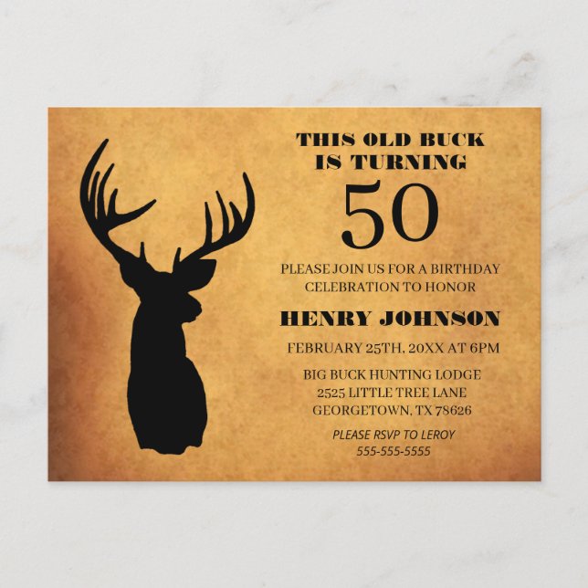 Old Buck 50th Birthday Party Invitation Postcard (Front)