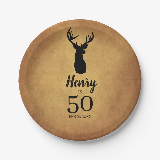 Old Buck 50th Birthday Party Paper Plates (Front)