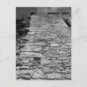 Old building. Tall Stone Wall. Postcard