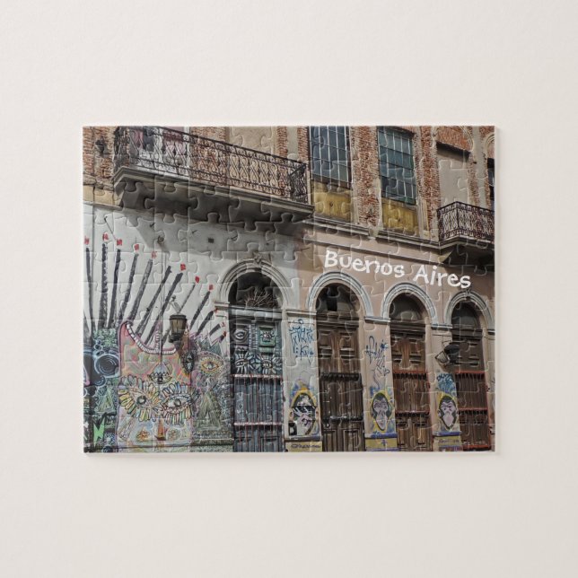 Old Building with Balconies Graffiti & Doors Jigsaw Puzzle (Horizontal)