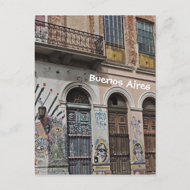 Old Building with Balconies Graffiti & Doors Postcard (Front)