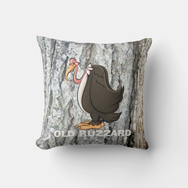 Old Buzzard cartoon throw pillow (Front)