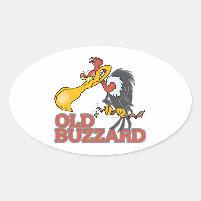 old buzzard funny cartoon character oval sticker (Front)