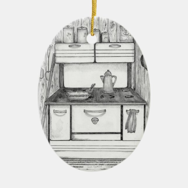 Old Cabin Stove Ceramic Ornament (Front)
