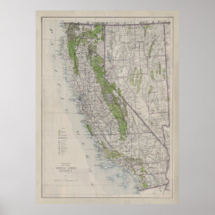 Old California Forest Reserves Map (1918) Poster