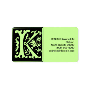 Old Calligraphy Letter K Address Label Landscape