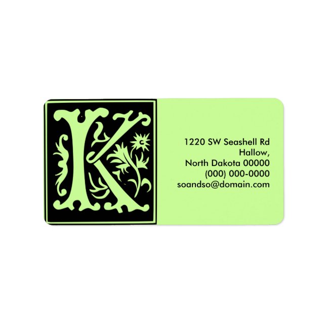 Old Calligraphy Letter K Address Label Landscape (Front)