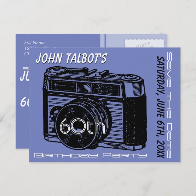 Old Camera 60th birthday Party Save the Date 2 Announcement Postcard (Front/Back)