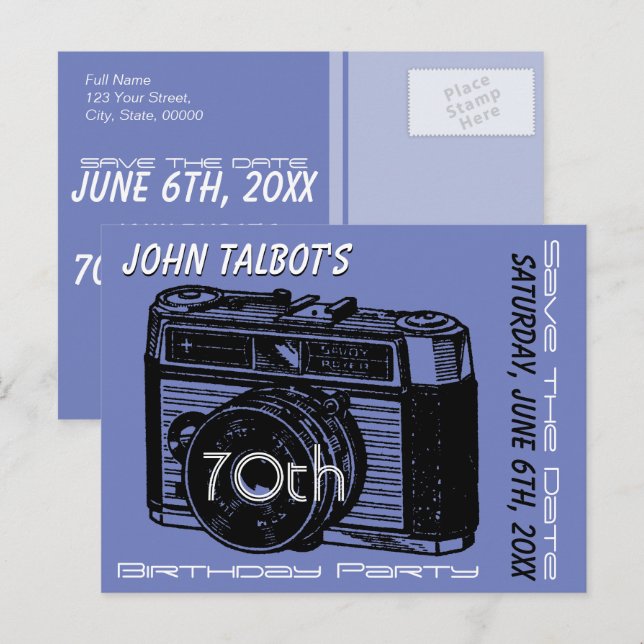 Old Camera 70th birthday Party Save the Date 2 Announcement Postcard (Front/Back)