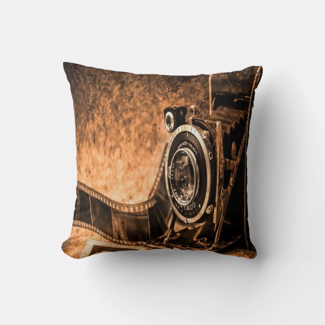 Old Camera Throw Pillow (Front)