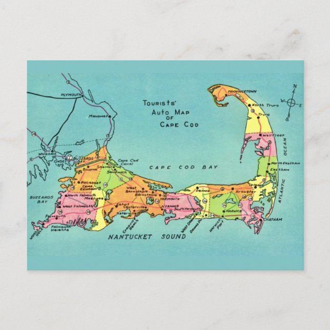Old Cape Cod Map Postcard (Front)