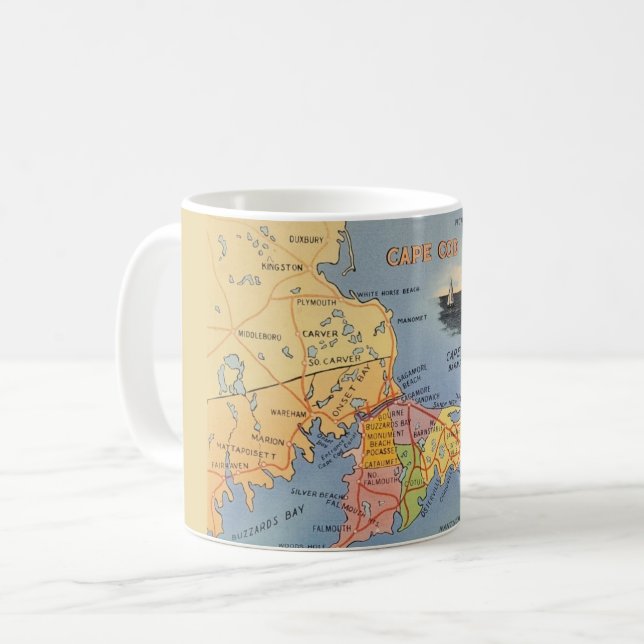 Old Cape Cod Massachusetts Map Coffee Mug (Front Left)