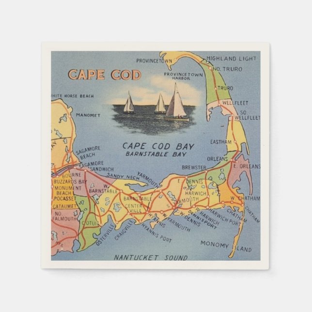 Old Cape Cod Massachusetts Map Napkin (Front)