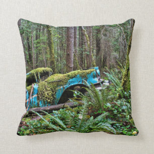 Old Car in the Forest Throw Pillow