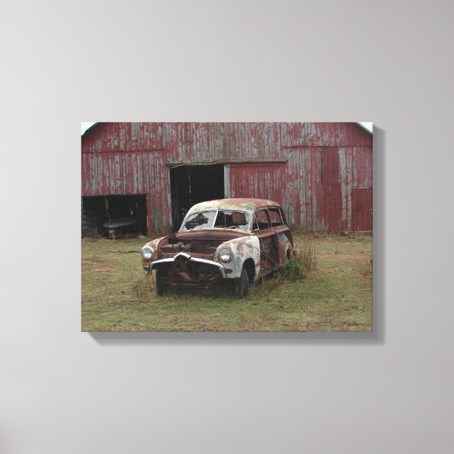 Old Car, Old Barn Canvas Print (Front)