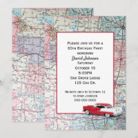 Old Car on Map 60th Birthday