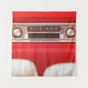 Old car radio inside a red classic American car wi Tapestry