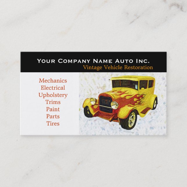 Old Car Repair Shop - Restorations Business Card (Front)