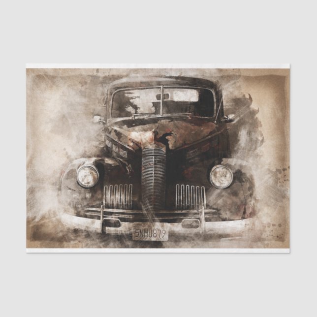 Old Car Vintage Decoupage Tissue Paper (Front)