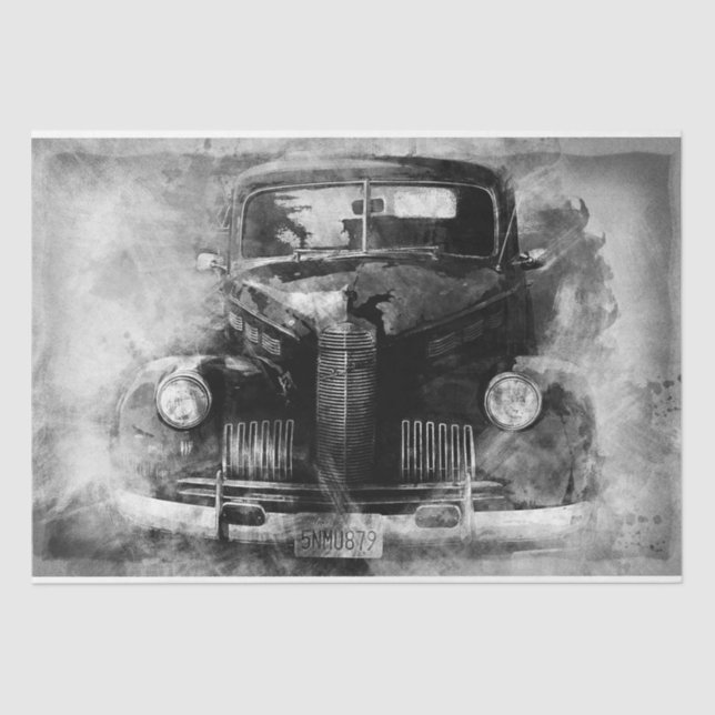 Old Car Vintage Grey 15x20 Decoupage Tissue Paper (Front)