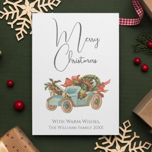 Old Car Vintage Style Merry Christmas Holiday Card