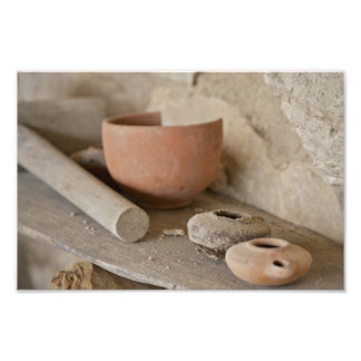 Old Carpenter's Shelf with Tools and Pottery Photo Print