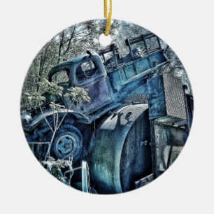 Old cars and junk yards, retro 01 ceramic ornament