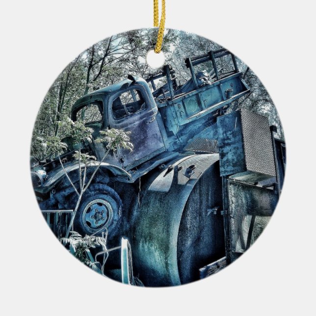 Old cars and junk yards, retro 01 ceramic ornament (Front)