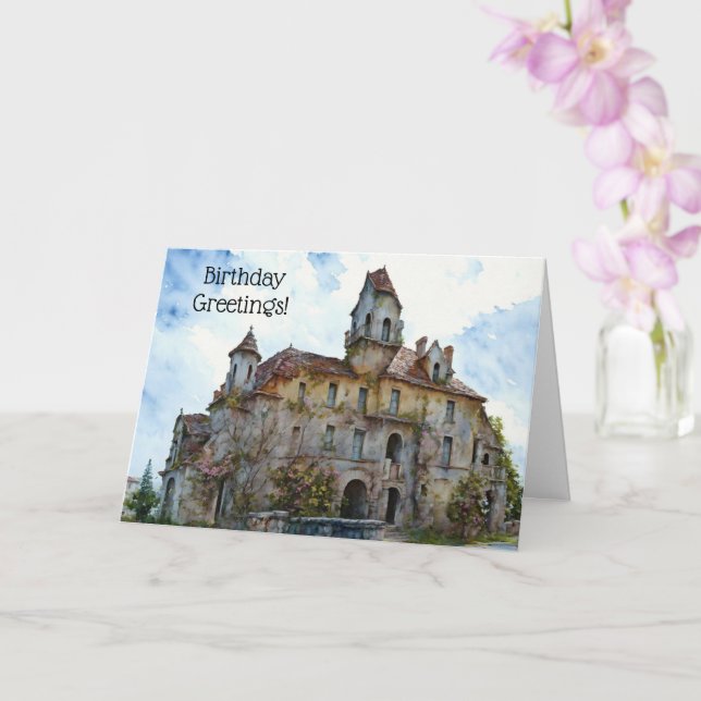 Old Castle House Manor Old Timer Birthday Card (Orchid)