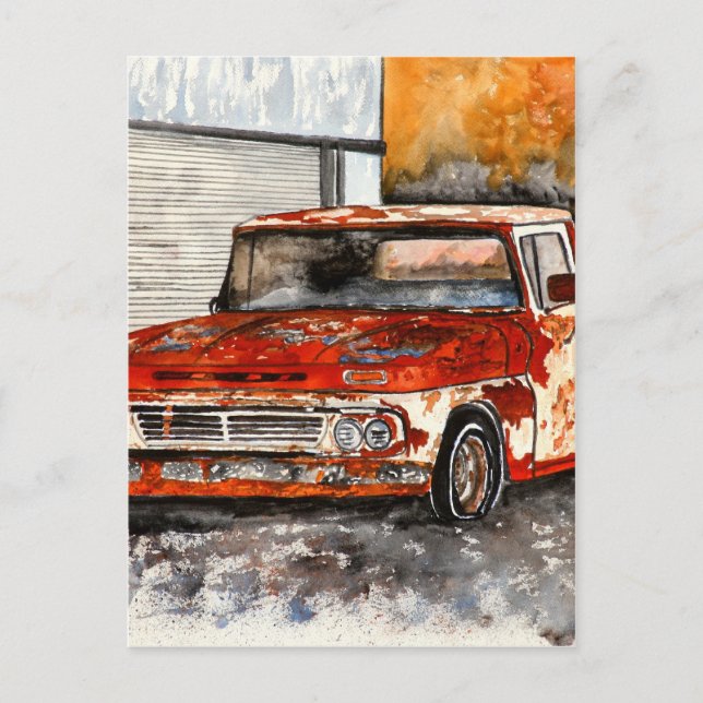 old chevy chrevrolet truck antique art painting postcard (Front)