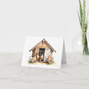 Old Chicken Coop with Chickens BLANK  Card