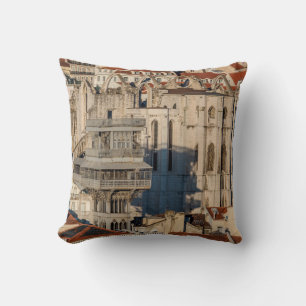 Old city of Lisbon with view tower and church ruin Throw Pillow