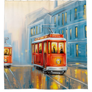 Old City Tram Oil Painting