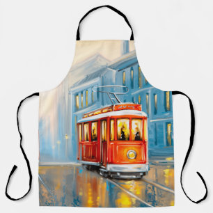 Old City Tram Oil Painting Apron