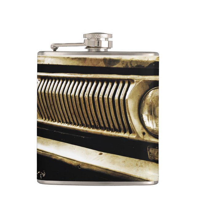 Old Classic Car Headlights Hip Flask (Front)