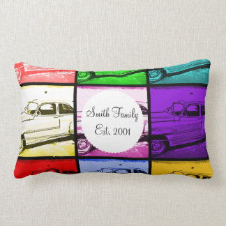 Old Classic Car Watercolor Pop Art Print Lumbar Pillow