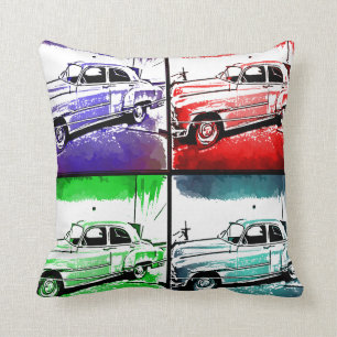 Old Classic Car Watercolor Pop Art Print Throw Pillow