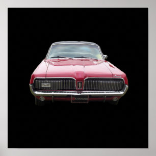 Old classic mercury cougar red front end poster