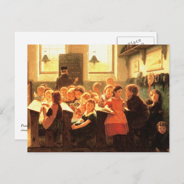 Old Classroom Scene Painting Fine Art Postcard (Front/Back)