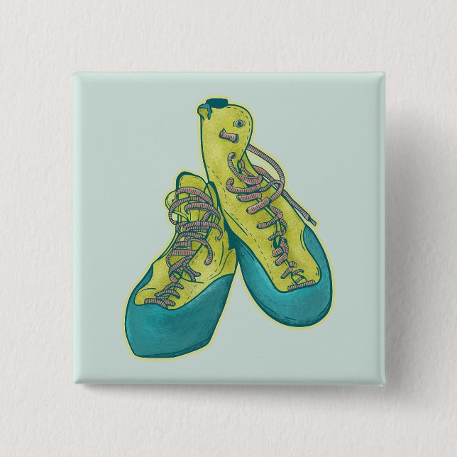 Old climbing shoes rock climbing 2 inch square button (Front)