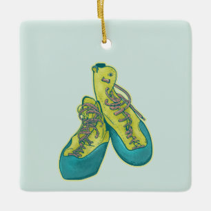 Old climbing shoes rock climbing ceramic ornament